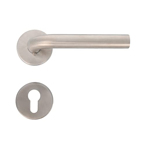 Amig, Juego de Manillas con Roseta para Puertas, Mod. 4RBX, Cuadradillo de 8 mm, Diseño Elegante y Sencillo, Acero inoxidable Plateado Mate, 135 x 19 mm