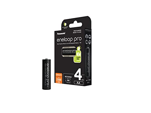 Panasonic eneloop Pro Pilas Ready to Use Ni - MH, AA/Mignon, Pack de 4, bajo Nivel de autodescarga, Capacidad mínima de 2500mAh, Vida útil de 500 recargas, Pilas Recargables, Nero