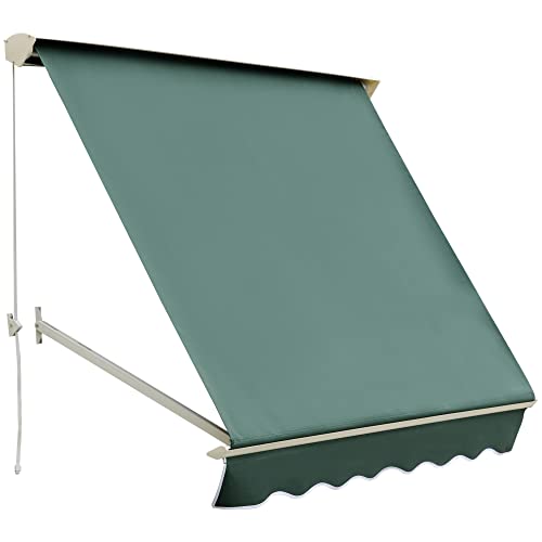 Outsunny Toldo de Ventana Toldo Manual de Aluminio Retráctil para Exterior Toldo de Balcón Ángulo Ajustable Impermeable Tela de Poliéster 180x70cm Verde
