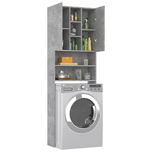 Hogotin Armario Alto de Lavadora Mueble Salva Espacio Arriba del Inodoro, Torre de Armario sobre Inodoro/WC, Organizador sobre Lavadora con 9 Compartimentos, Estante Baño con Repisa Abierta