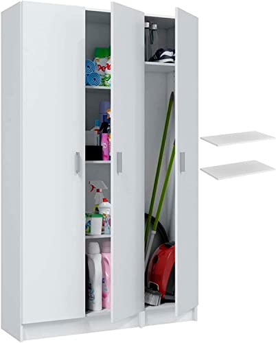 HABITMOBEL Armarios Multiusos de 3 Puertas Total con 6 estantes y escobero Color Blanco. Medidas totales del Pack : Alto 180 cm. Ancho 96cm. Fondo 37cm.
