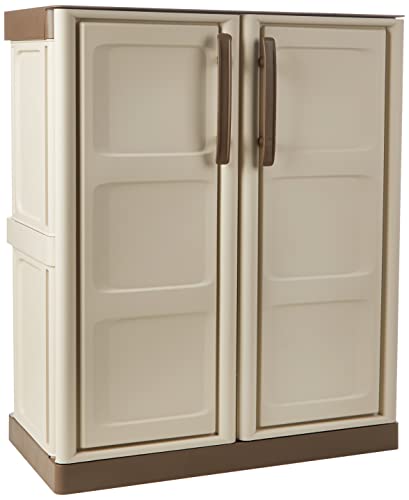 Armario de mediana altura en polipropileno, material reciclable y ecológico sostenible, está equipado con bisagras de acero y estante ajustable, dimensiones L700 x P 390 x H 855 mm