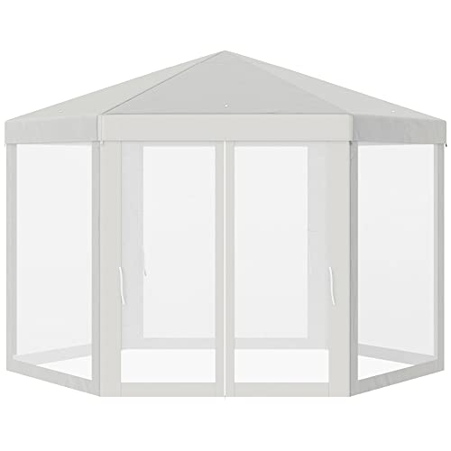 Outsunny Carpa Gazebo Tipo Cenador Hexagonal con Mosquitera para Jardín y Terraza Ø1.97 m Material de Poliéster Repelente al Agua (Crema)