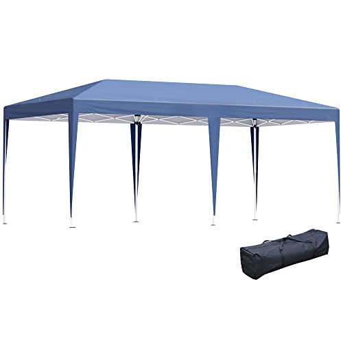 Outsunny Cenador Plegable 6x3 m Carpa de Jardín Portátil con Bolsa de Transporte Tela Oxford Marco de Acero para Exterior Fiestas Camping Azul