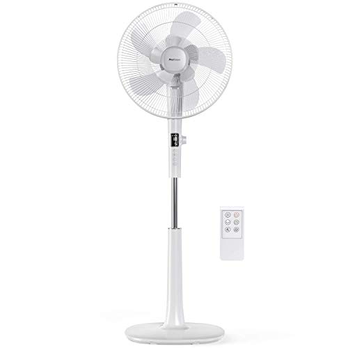 Pro Breeze Ventilador de Pie con mando a distancia Ultrapotente y de Bajo Consumo. 26 Velocidades, 3 modos, Oscilación 90° - Ventilador motor dc, Temporizador y Pantalla LED - Blanco