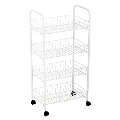 Carrito verdulero blanco metálico con ruedas y 4 cestas 86 x 37 x 25 cm, carro portaobjetos, organizador de alimentos, 4 estantes multiusos, ideal para cocina, aseo, salón, garaje