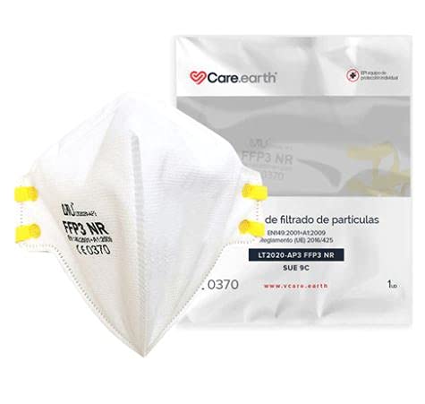 CARE.EARTH Mascarilla filtrante VCare FFP3 NR, SUE 9C, CE 0370, 50 unidades por caja