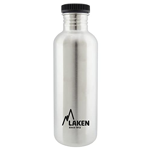 LAKEN Botella de Acero Inoxidable con Tapón de Rosca Negro y Boca Ancha 750ml, Acero