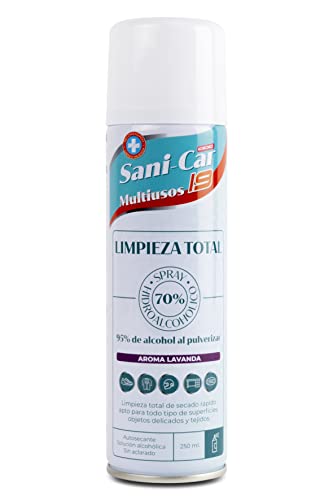 Sanicar Spray HIGIENIZANTE Aroma Lavanda, DESINFECTA EL Interior del VEHÍCULO Y Todo Tipo DE Superficies Y Tejidos, 95% DE Alcohol 250ML