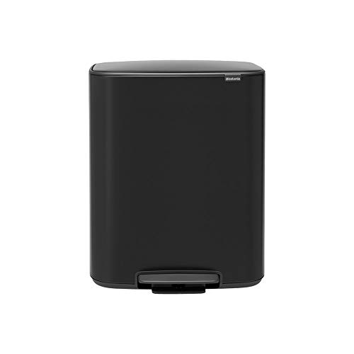 Brabantia Bo Cubo de pedal de cocina grande, 60 litros, color negro mate