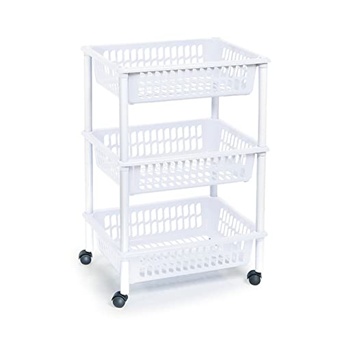 AC - Carrito Verdulero Modelo PLFT Carrito de Cocina con 3 Niveles, Estrecho con Ruedas, estantería para Cocina y baño, Ahorra Espacio, para Espacios reducidos, Cocina, Oficina, (Blanco)