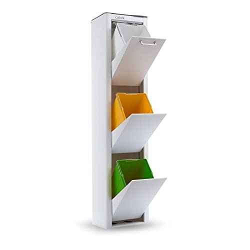 DON HIERRO - Cubo de basura y reciclaje lacado, 3 cubos gran capacidad, CUBEK