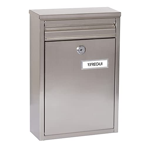 ARREGUI Zaguán E5757 Buzón Exterior de Acero Inoxidable, Tamaño S (Correo DIN A5), Buzón de Pared Pequeño, Buzón de Correo con Boca Trasera Recogecartas, Anticorrosivo, Fácil de Instalar, Inox