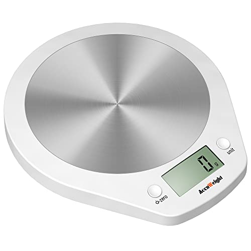 ACCUWEIGHT Báscula de Cocina Digital Balanza Alimentos Electrónica con Plataforma de Acero Inoxidable para Peso de Comida, 5 kg/11lbs, Blanco