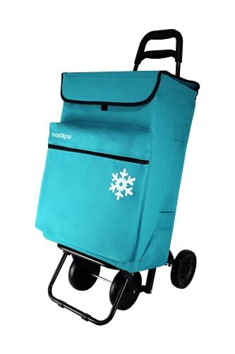 Bastilipo Verde Agua Julia Carro de la Compra de 4 Ruedas Plegables con Bolsa térmica, Lona, Capacidad 50 litros