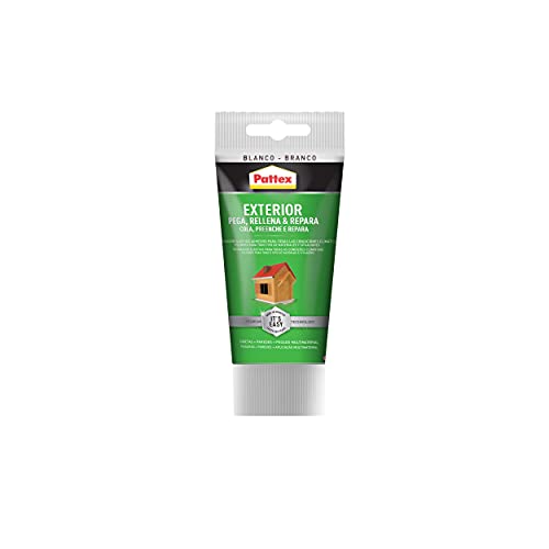 Pattex Exterior Pega, Rellena & Repara, sellador exterior duradero, polímero blanco resistente a las condiciones climáticas, cubrejuntas pintable, 1 tubo x 80 ml