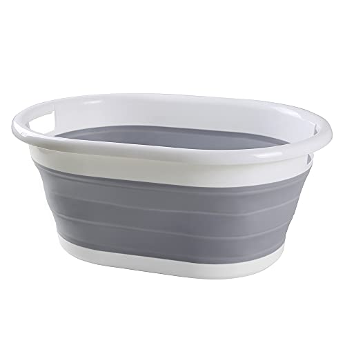 Edaygo Cesto para la Colada de 17 Litros, Plegable, Ahorra Espacio, Plástico Gris y Blanco, Dimensiones desplegada: 23,5 x 38,5 x 53,5 cm (Al x An x Pr)