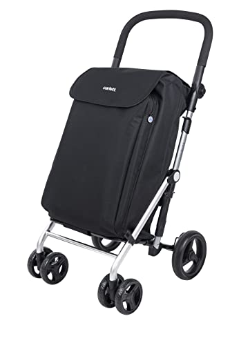 Carlett - Carro de la Compra, Carrito Plegable para Supermercado, con 4 Ruedas y Gran Capacidad 32kg, Bolsa Principal 58L, Bolsa Térmica 12L y Tejido Resistente al Agua–Modelo Lite Family, Color Negro