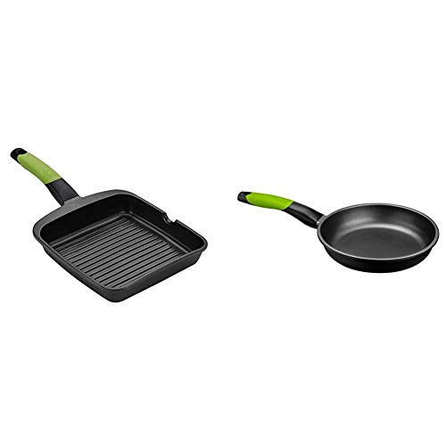 BRA PRIOR - Grill asador con rayas, aluminio fundido con antiadherente Teflon Classic + PRIOR - Sartén de 28 cm, aluminio fundido con antiadherente Teflon Classic