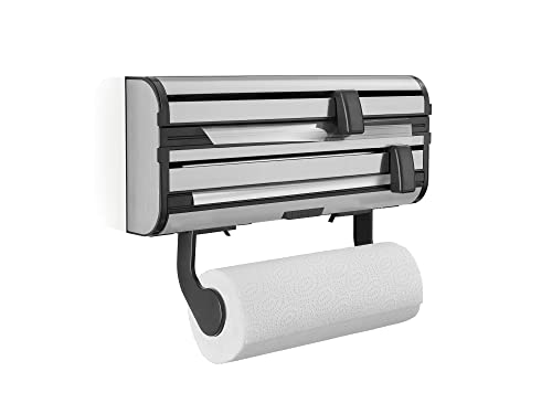 Leifheit Parat Royal Portarrollos de Pared, para 3 Rollos, Porta Rollos para un Corte Limpio, Portarrollos de Cocina de Acero Inoxidable (25793), Color Silver, 38.5 x 16.2 x 8.5 cm