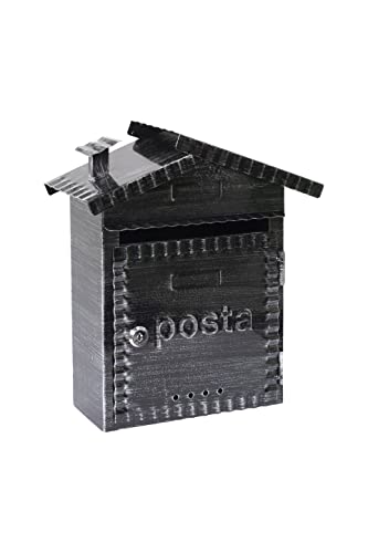 Arregui D-2202 Buzón Individual Metálico de Estilo Rústico, Negro Cepillado Acabado Brillante, Tamaño S (DIN A5) - 32.5 x 28.5 x 11 cm