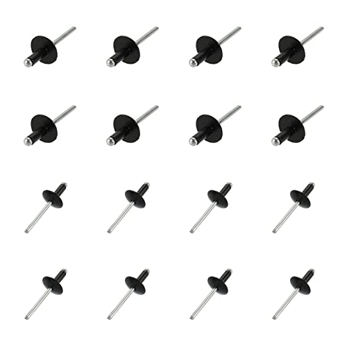 QUARKZMAN 4,8mm x 12mm Ciego Remaches x 40uds Aluminio Abierto Extremo Grande Brida Remache para Metal y Plástico y Cuero, [Negro]