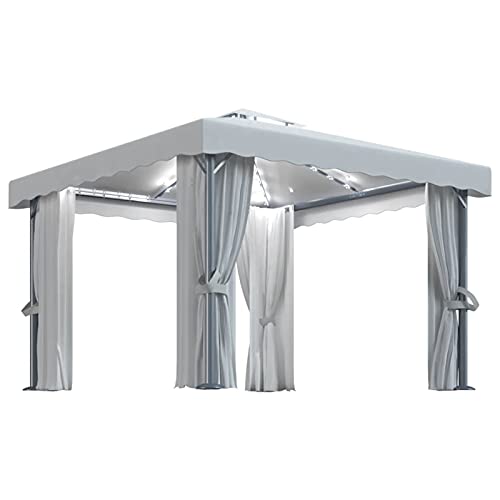 Chenshu Cenador con Cortina y Tira de Luces LED, Cenadores para Jardin, Pergolas De Jardin, Carpas De Jardin, Carpas para Exteriores, Carpa Jardin Exterior, Aluminio Crema 3x3 m