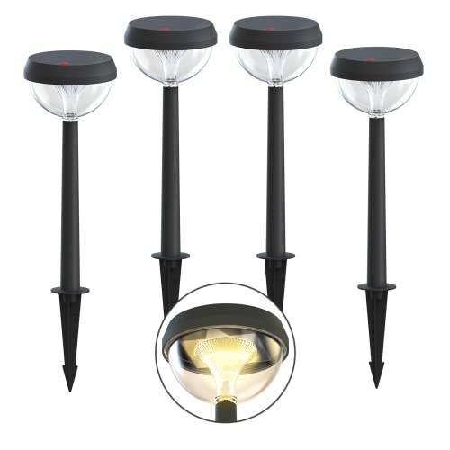 Linkind Luces Solares Exterior Jardin, Baliza Solar con 200lm Luz Calido, 3 Dibujos Cambiable, Altura Ajustable, Lámpara Solar Impermeable IP67 para Iluminar Camino, Césped, Balcón. 4 Piezas.