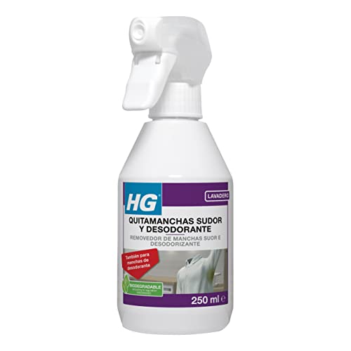 HG Eliminador Manchas Sudor y Desodorante, Tratamiento Prelavado para Eliminar Manchas de Axilas en Camisetas y Camisas, Tejidos Blancos y de Color - 0,25 cl