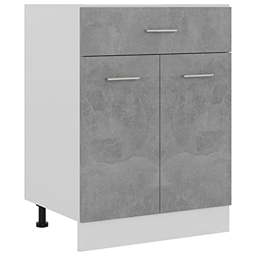 Norheim Armario Inferior Cajón Cocina, Mueble Bajo de Cocina con Estantes y Cajón, Módulos de Cocina, Armario Bajo de Aglomerado Gris Hormigón 60x46x81,5 cm