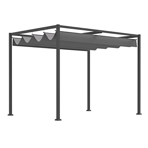Outsunny Pérgola 3x2 m Cenador de Jardín con Techo Retráctil de Poliéster con Recubrimiento Resistente para Celebraciones Fiestas Bodas Gris