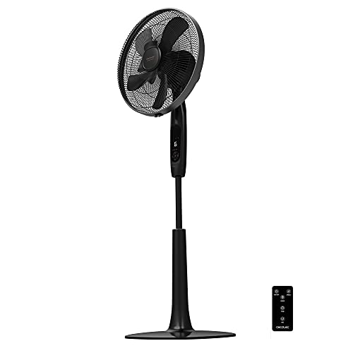 Cecotec Ventilador de Pie con Mando a Distancia y Temporizador EnergySilence 1020 ExtremeConnected. 60 W, 10 Aspas, 6 Velocidades, Motor de Cobre, Altura ajustable 115 o 135 cm, Negro