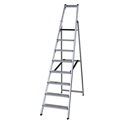 Escalera de aluminio tijera 8 peldaños serie TORO | La escalera de peldaño ancho de 12 cm de soldadura robotizada con soporte para herramientas. BTF-TJE508