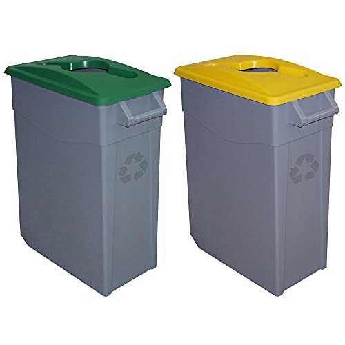 Denox PK3347 Pack Reciclaje Zeus 65 litros Abierto c/u: 130 litros totales, en 2 contenedores, en Colores Verde/Amarillo