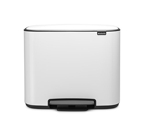 Brabantia Bo Pedal Bin Cubo de basura 11 + 23 litros, Acero Inoxidable, Blanco, 54x36,4x44 cm