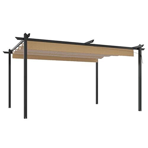 Festnight Pérgola de Jardín 4x3 m, Cenador de Jardín con Techo Retráctil, Pérgola con Toldo Resistente al Agua y a UV, Pergolas de Acero para Celebraciones Fiestas Bodas, Gris Taupe