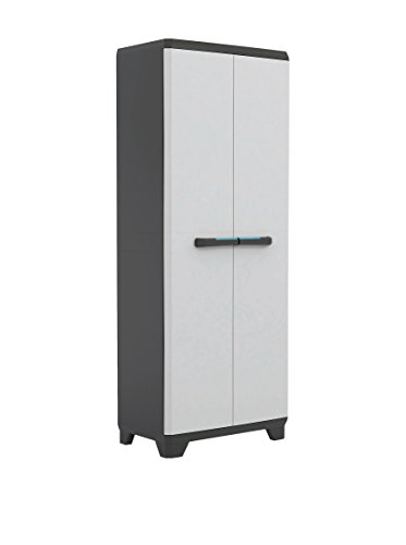 Keter 240864 Armario Alto con 3 baldas Negro/Gris Tiradores en Azul 173 x 68 x 39 cm