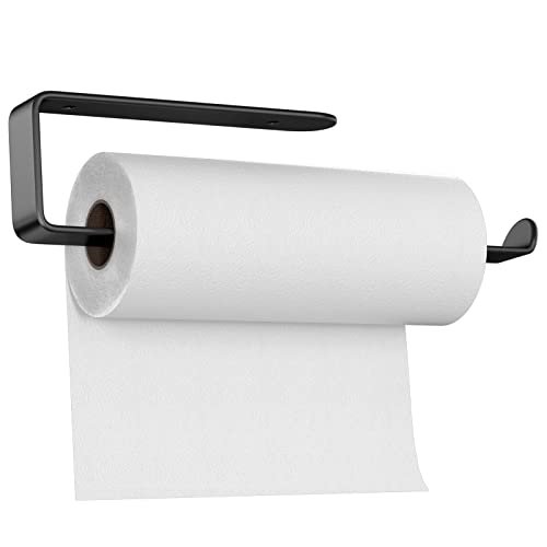 Newaner Portarollos Cocina, 295mm Autoadhesivo o Portarrollos Cocina Adhesivo de Perforación, Soporte Papel Cocina de Aluminio Espacial para Cocina, Baño, Armarios, Vertical u Horizontal, Negro