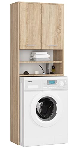ADGO Armario de lavadoras FIN 64 x 180 x 30 cm, alto armario de baño, columna de baño, para una lavadora o secadora, armario alto, cuarto de baño, superconstrucción, armario alto de baño (Sonoma)