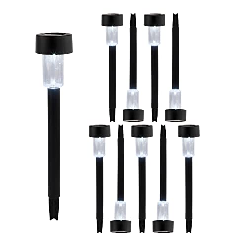 Pack Ahorro 10 Balizas Solares LED de Jardín Negras 7hSevenOn Outdoor | Iluminación Exterior | Luz de Suelo | Luz Fría Blanca 6000K y 0,06W