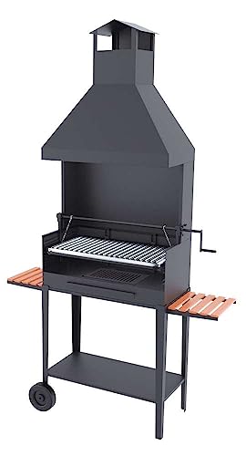 Barbacoa barbacoa de carbón y leña Parrilla de acero inoxidable de 80 cm – Con elevador de carretilla y campana