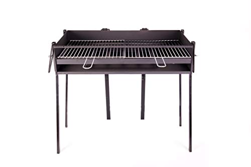 BARBACOA RECTANGULAR LEÑA Y CARBÓN 80 X 40 CENTÍMETROS CON SOPORTE PARA PAELLERA IDEAL PARA CAMPING Y PLAYA