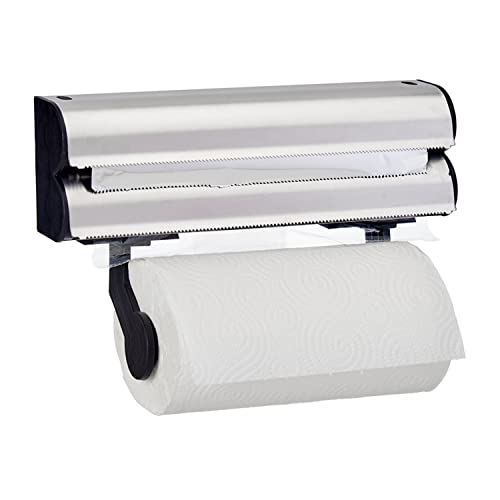 TIENDA EURASIA - Portarrollos de Cocina, Soporte de para Papel de Aluminio, Papel Film y Rollo de Papel de Cocina, Soporte 3 en 1, Tamaño 20 x 9 x 34 cm, Porta Rollos de Pared