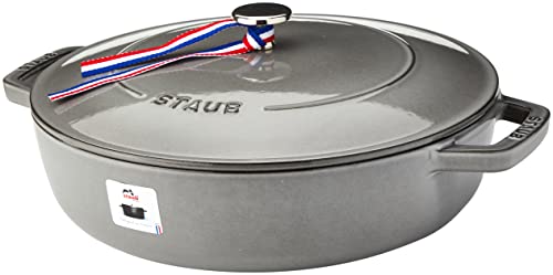 STAUB Cacerola Rustidera de Hierro Fundido Redonda, Tapa con Diseño Chistera y Sistema de Autorrociado, Diámetro de 28 cm, 3,7 L, Gris grafito