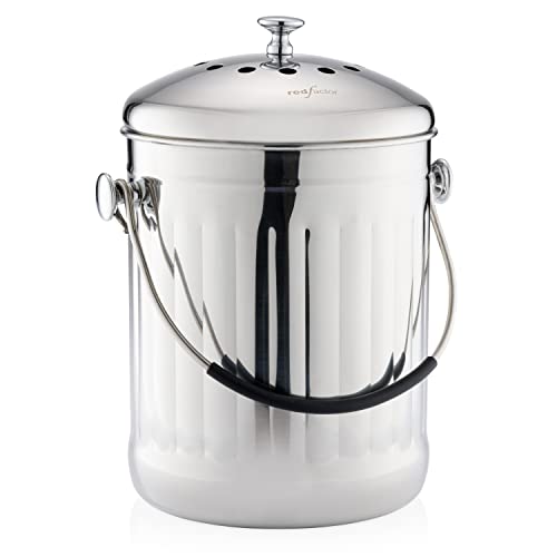 RED FACTOR Premium Cubo Reciclaje de Cocina Inodoro de Acero Inoxidable - Cubo Basura Reciclaje - Incluye Filtros de Carbón Activo de Repuesto (Acero Brillante, 5 litros)