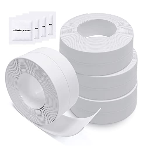 4 Rollos Cinta Sellado Impermeable Autoadhesiva, PVC Selladora Resistente al Agua para Baño, Ducha, Bañera, Fregadero de Cocina (Blanco)