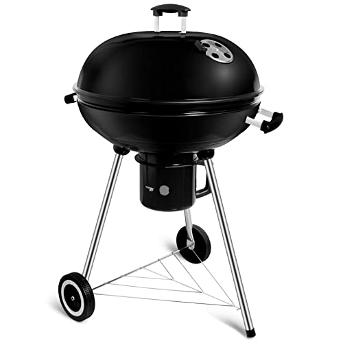 SunJas Barbacoa de Carbón y Leña con Ruedas,Ø57x95 cm BBQ Barbacoa Portátil con Parrilla para 4-6 Personas para Jardín,Picnic,Camping,Fiesta