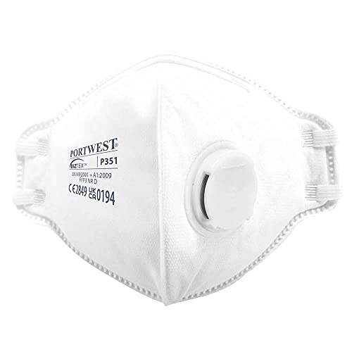 Portwest Mascarilla Dolomite Plegable Con Válvula, Ffp3, Color: Blanco, P351WHR