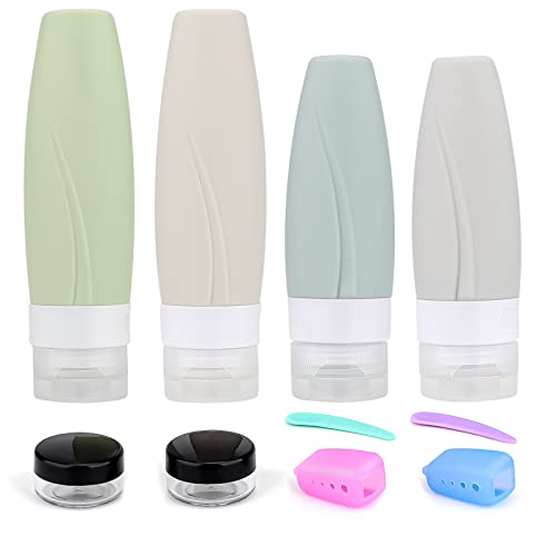 Onezebra Botellas de Viaje de Silicona，10 Piezas Botellas y Contenedores de Viaje a Prueba de Fugas Para Champú, Loción, Acondicionador,Gel de Ducha Hampú y Acondicionador con Bolsa de Almacenamiento