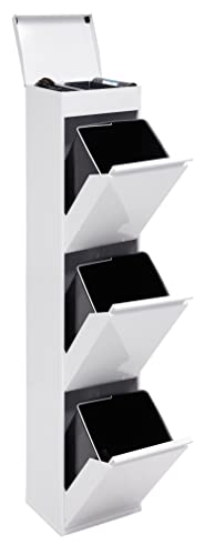 Arregui Top CR321-B Cubo de basura y reciclaje de acero de 3 cubos con bandeja superior multiusos, mueble de reciclaje, 3 x 17 L (51 L), blanco